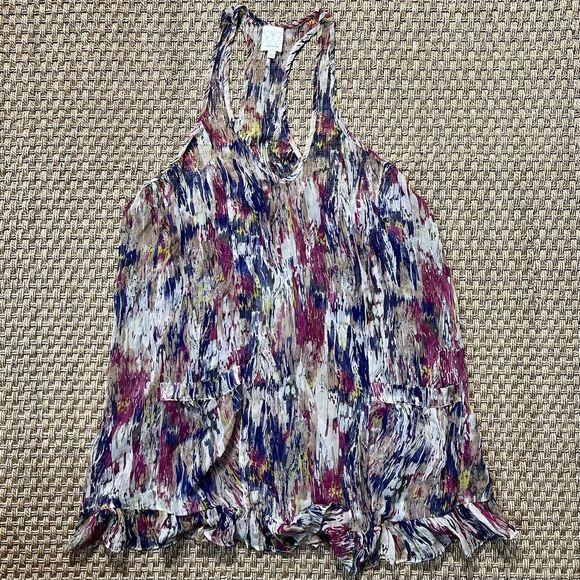 Ella Moss Sheer Racerback Tunic Top Dress Hi-Lo Ruffle Hem 100% Silk Sz S - Picture 6 of 8